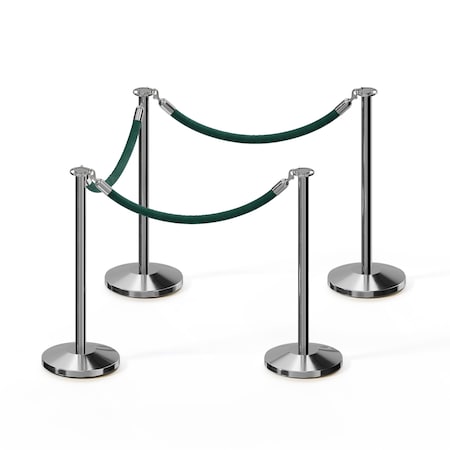 Stanchion Post And Rope Kit Pol.Steel, 4 Flat Top 3 Green Rope